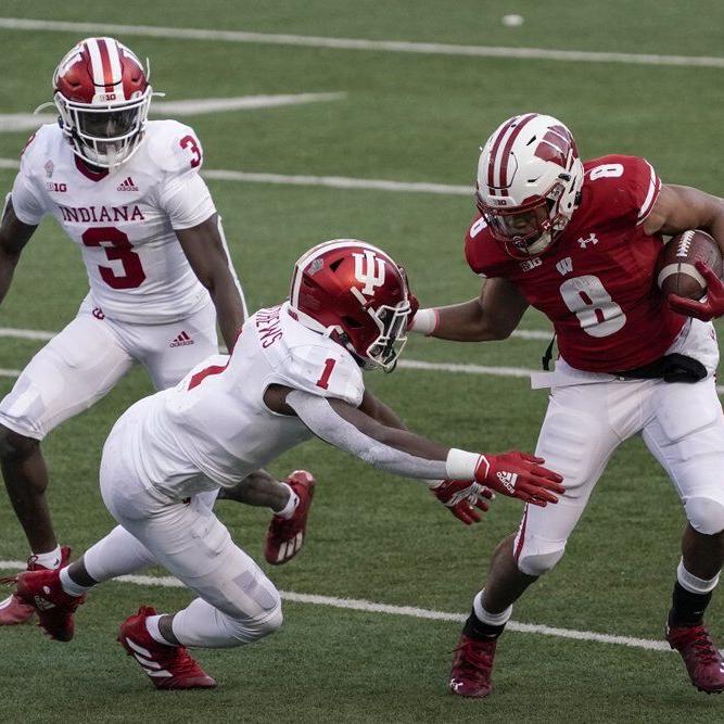Wisconsin running back Jalen Bergeruns during the first half of an NCAA college football game against Indiana